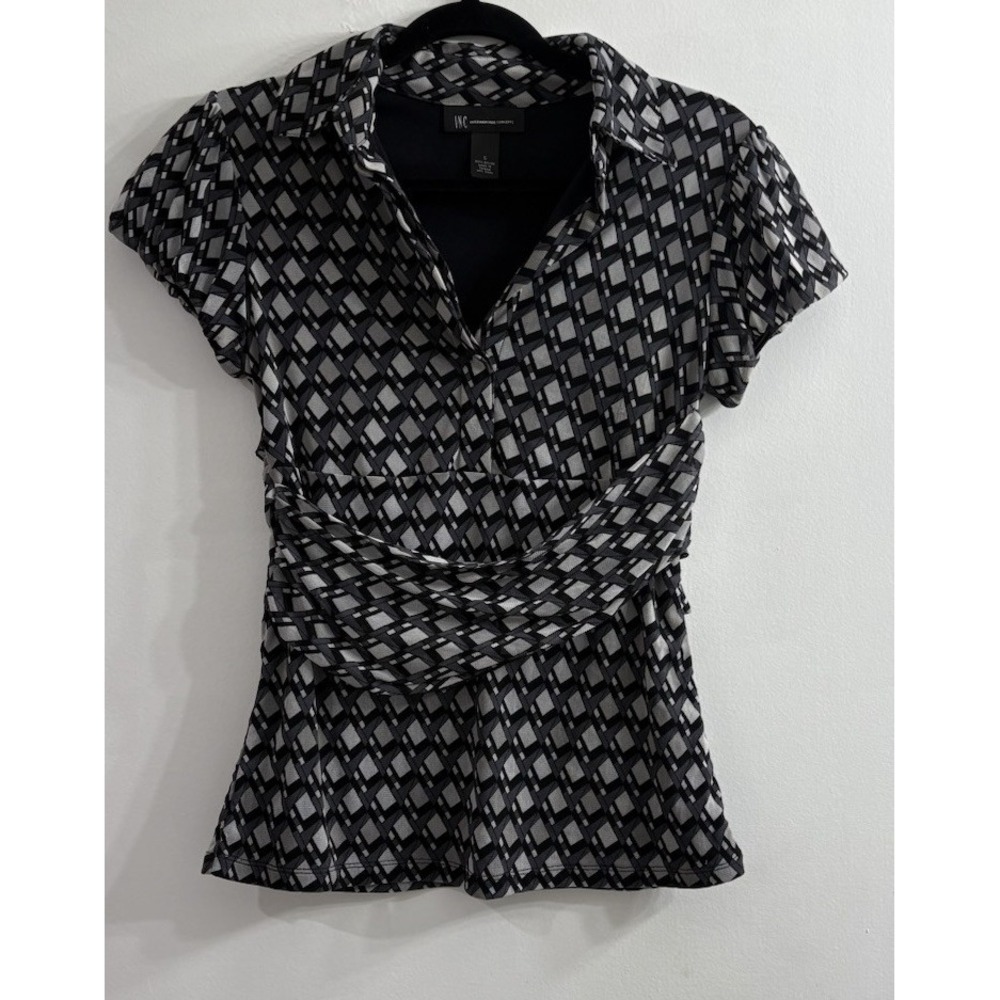 Vintage INC International Concepts Womens S Geometric Knit Top Black White 90s